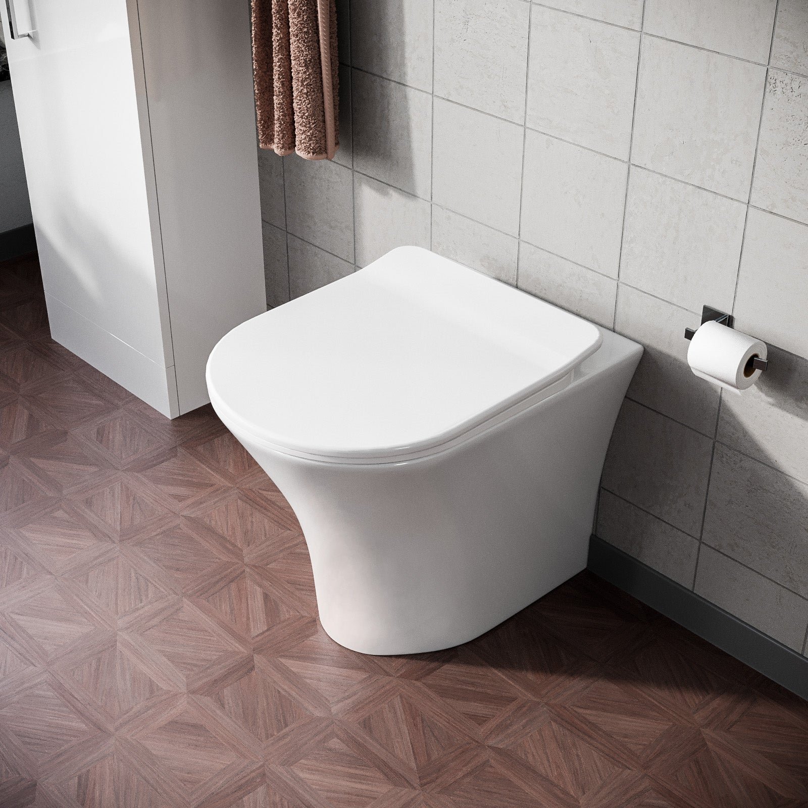 Kelston Modern Bathroom Rimless Back to Wall Toilet with Soft Close Seat White - Image 4