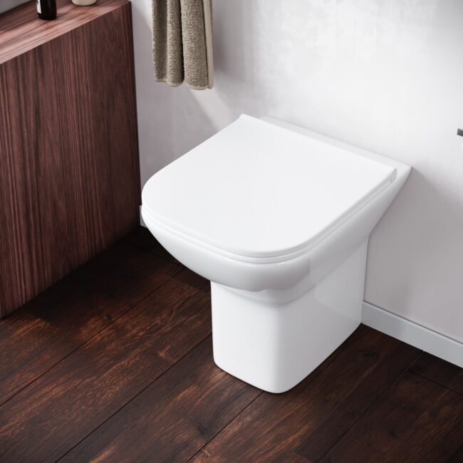 Keswick Contemporary Back to Wall Rimless Comfort Height Toilet and Soft Close Seat White Bathroom - Image 4