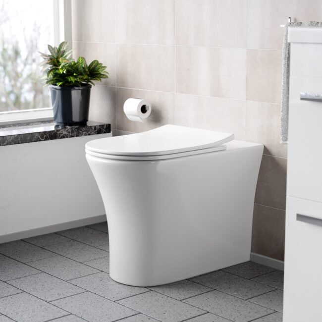 Henley Modern Rimless Back to Wall Toilet with Soft Close Seat White - Image 2