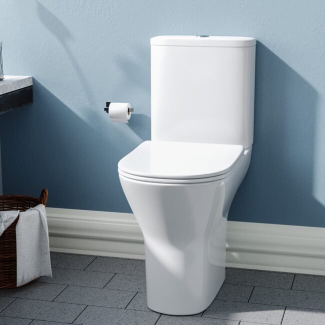 Regis Comfort Height Rimless Close Coupled Toilet Pan. Cistern & Toilet Seat - Image 3