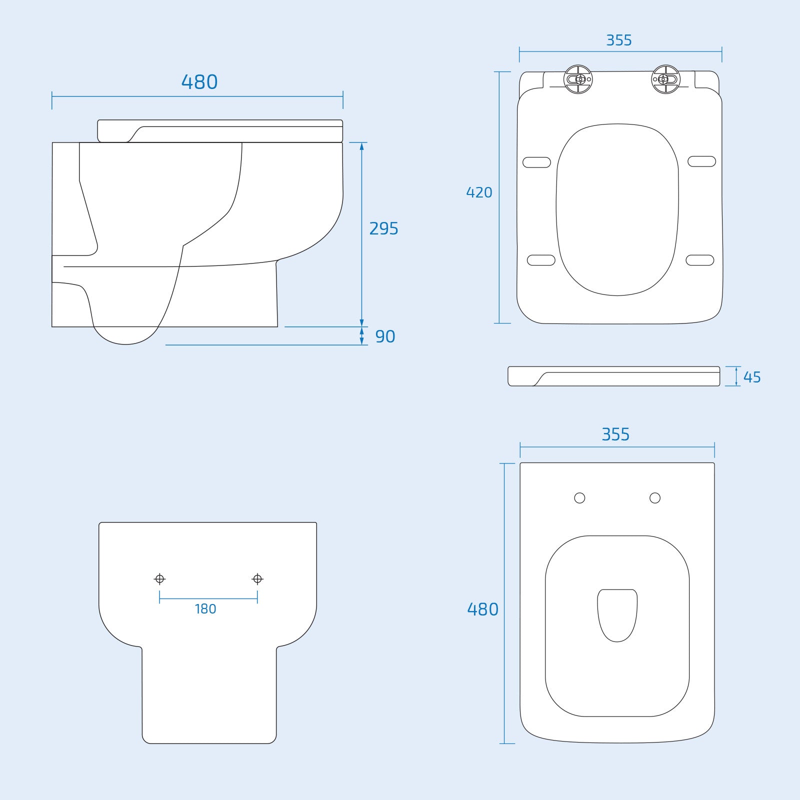 Warley Rimless Square Wall Hung Toilet Pan with Soft Close Toilet Seat White - Image 7