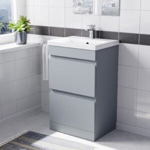 Alaska Floorstanding Matte Grey 500mm PVC 2 Drawers Vanity Unit & Basin Sink