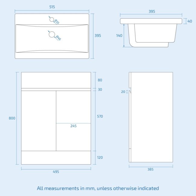 Alaska Dark Grey Freestanding PVC 500mm 2 Doors Vanity & WC Unit - Image 6