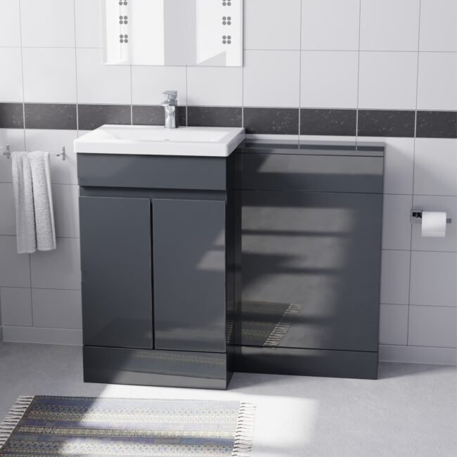Alaska Dark Grey Freestanding PVC 500mm 2 Doors Vanity & WC Unit - Image 2