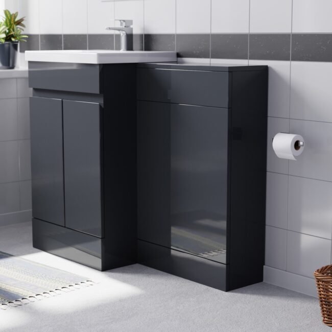Alaska Dark Grey Freestanding PVC 500mm 2 Doors Vanity & WC Unit - Image 3