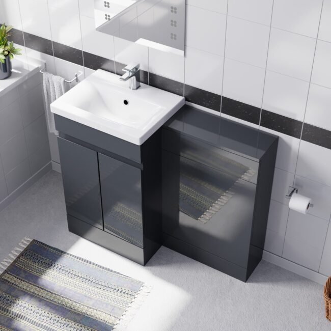 Alaska Dark Grey Freestanding PVC 500mm 2 Doors Vanity & WC Unit - Image 4