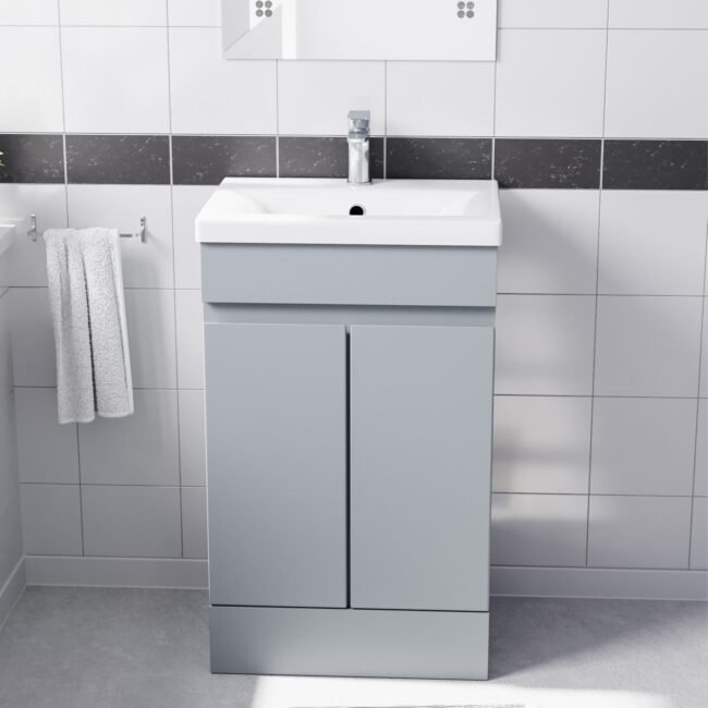 Alaska Matte Grey 500mm PVC Freestanding Bathroom Basin Vanity Unit - Image 2