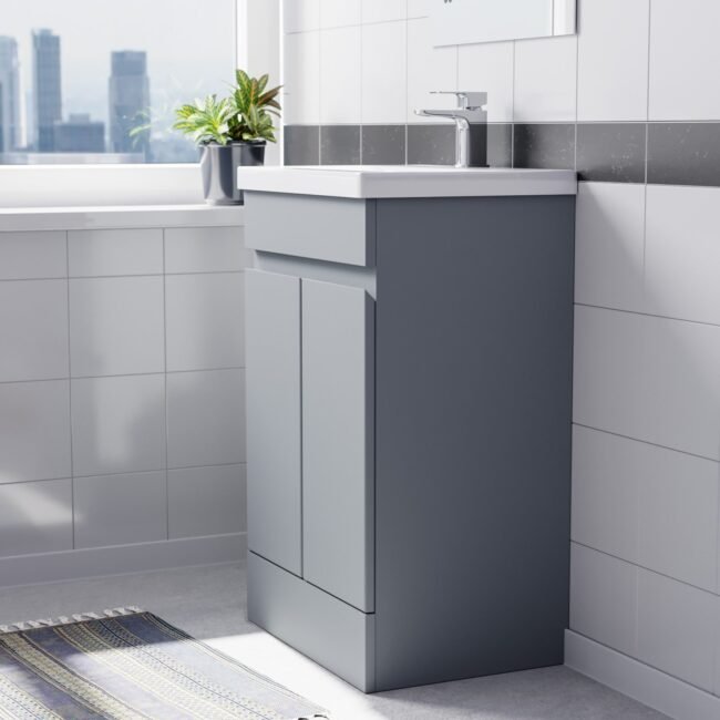 Alaska Matte Grey 500mm PVC Freestanding Bathroom Basin Vanity Unit - Image 3