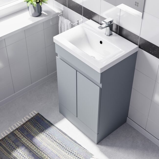 Alaska Matte Grey 500mm PVC Freestanding Bathroom Basin Vanity Unit - Image 4