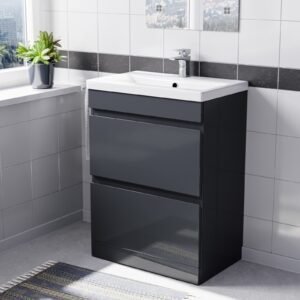 Alaska 600mm PVC 2 Drawer Dark Grey Floorstanding Vanity Cabinet and Basin