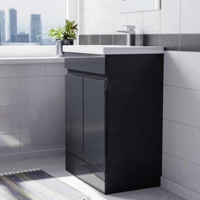Alaska Dark Grey 600mm PVC Freestanding Bathroom Basin Vanity Unit - Image 2