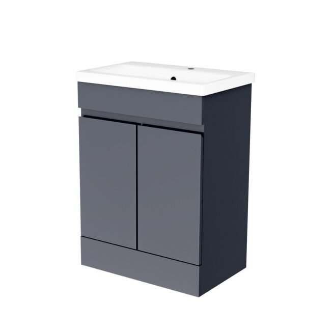 Alaska Dark Grey 600mm PVC Freestanding Bathroom Basin Vanity Unit - Image 4
