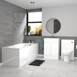 Alaska White 600mm PVC 2 Doors Vanity WC Unit BTW Toilet and Bath Set