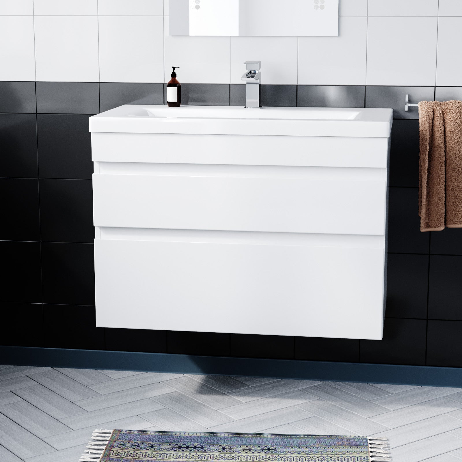 Alaska White 800mm PVC 2 Drawer Wall Hung Vanity Cabinet and Basin Sink Unit - Image 2