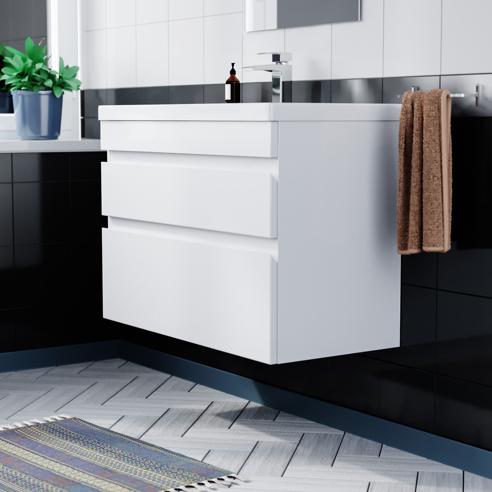 Alaska White 800mm PVC 2 Drawer Wall Hung Vanity Cabinet and Basin Sink Unit - Image 4