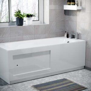 Modern 1700mm PVC Sliding Door Bath Front Side Panel Gloss White + Plinth