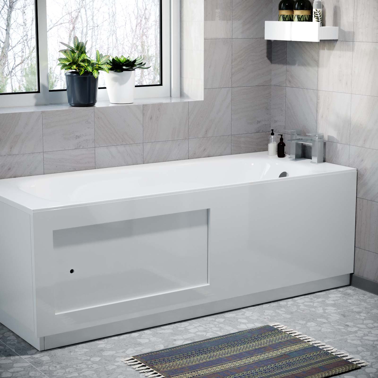 Modern PVC Sliding Door Bath & Front/Side Panel Gloss White & Plinth