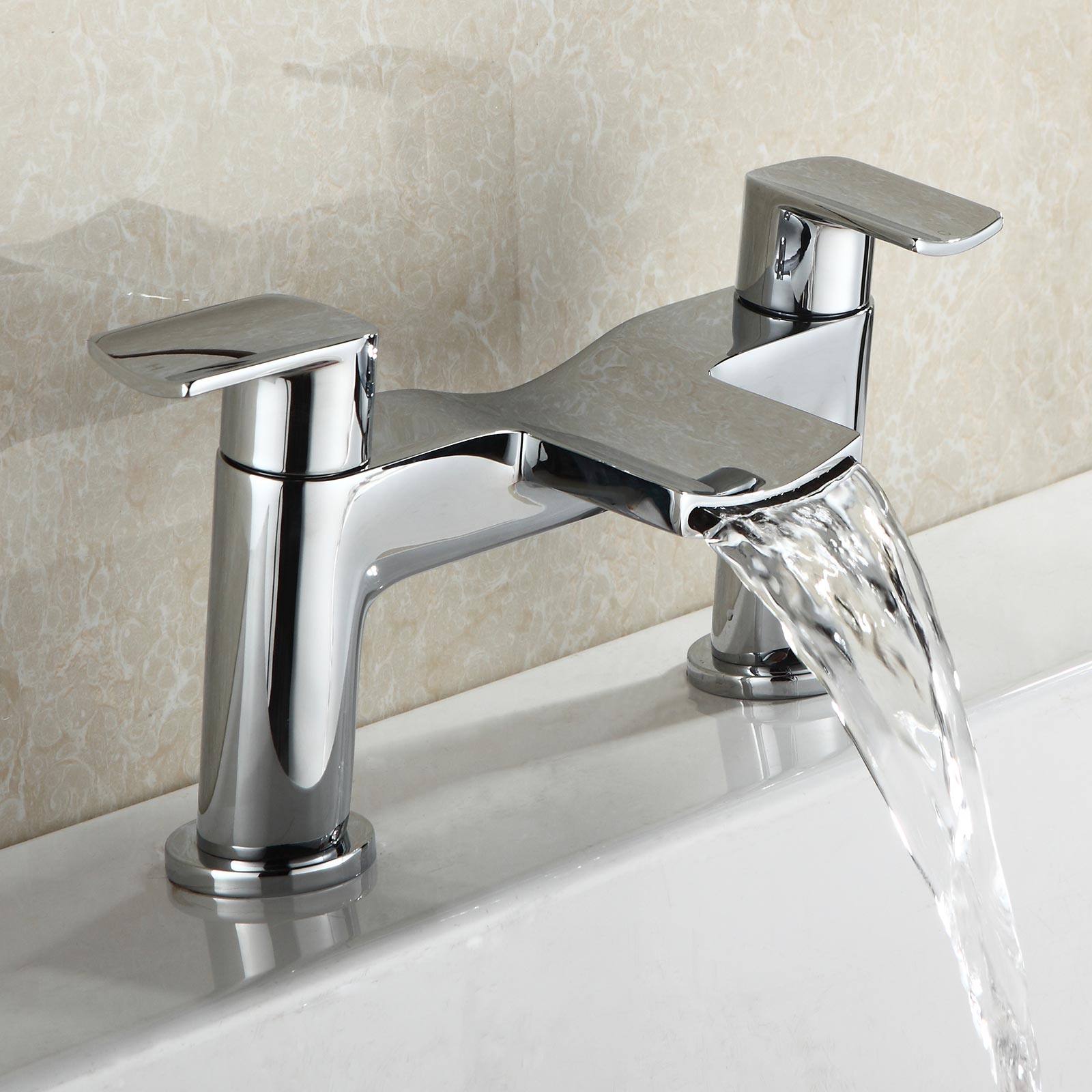 Centa Modern Waterfall Bathroom Basin Sink Mixer Tap & Deck Mounted Bath Filler Tap + Free Basin Waste - Image 5