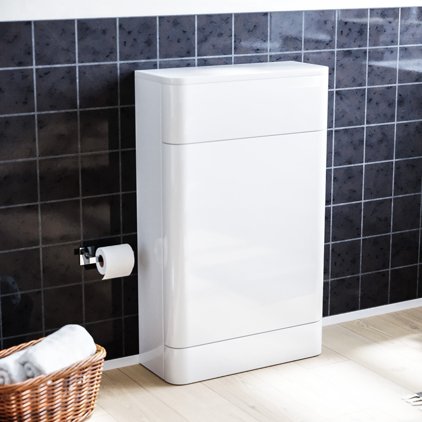 Afern 500mm Minimalist Sleek Curve Design White Glossy WC Unit Flat Pack
