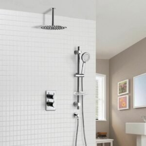 Violet Thermostatic 2 Dial 2 Way Round Set - Slim Shower Head & Slider Rail Handset
