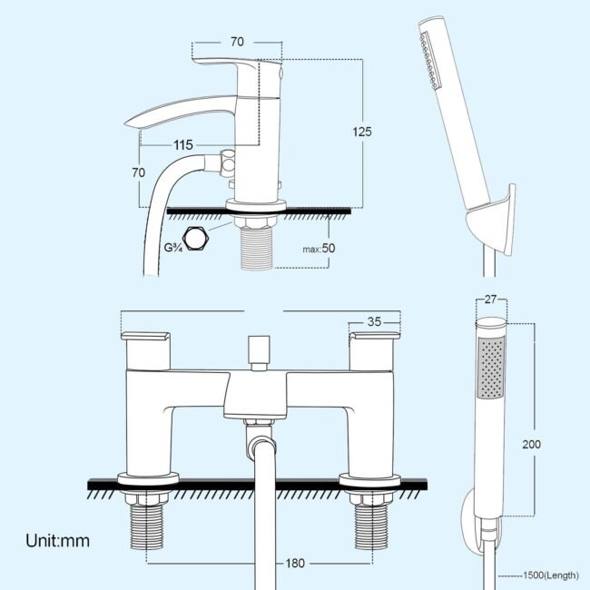 Vago Modern Matte Black Waterfall Basin Mixer Tap & Bath Shower Mixer With Handset Kit - Image 12