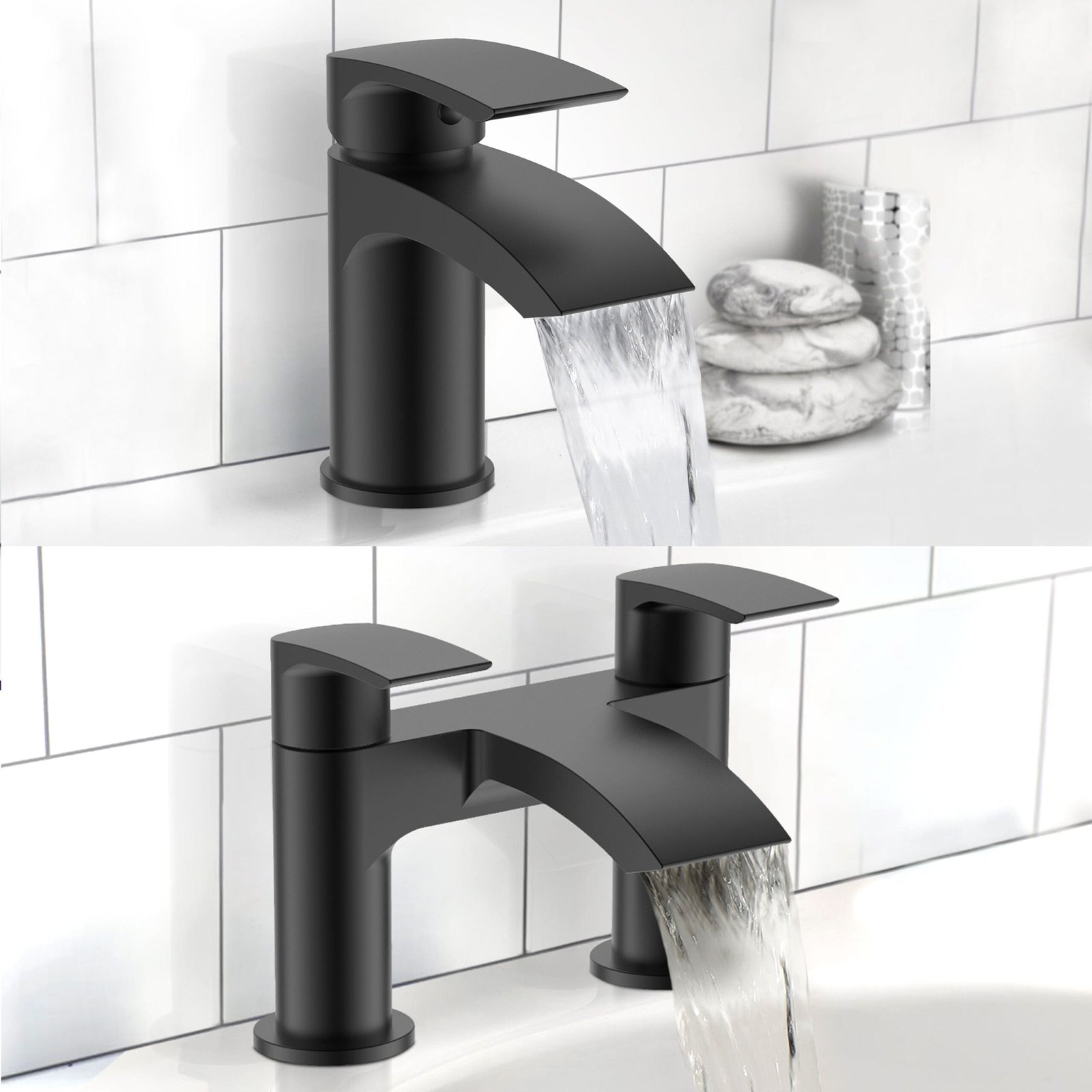 Vago Bathroom Sink Basin Mono Mixer Bath Filler Shower Black Matt Brass Tap & Waste - Image 2