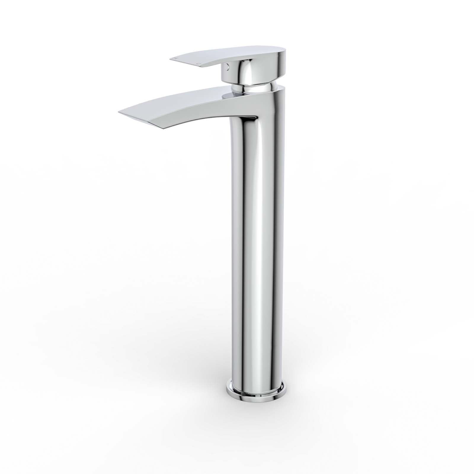 Vago Modern Bathroom Chrome Extended Countertop Basin Mixer Tap - Image 2