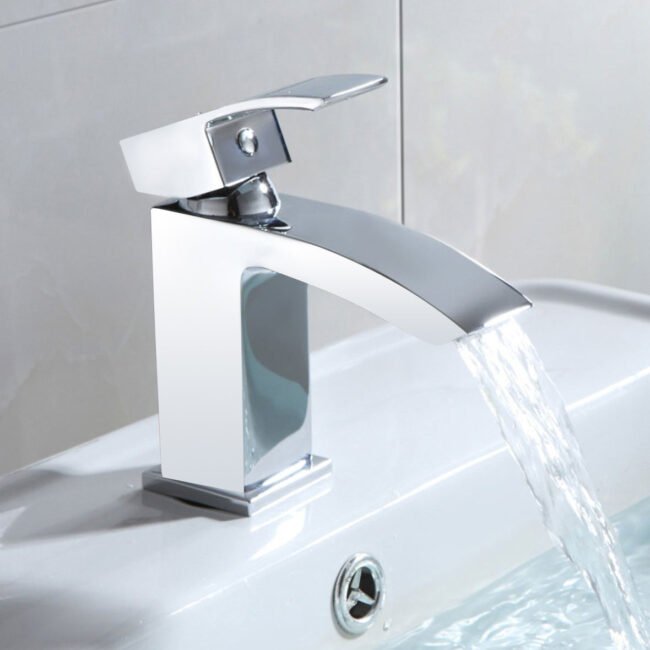 Chrome Bathroom Waterfall Bath Filler & Basin Mixer Tap Set - Image 3