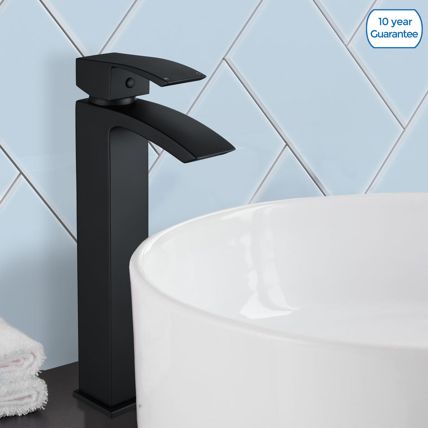 Arke Modern Extended Matte Black Design Countertop Basin Mono Mixer Tap - Image 6