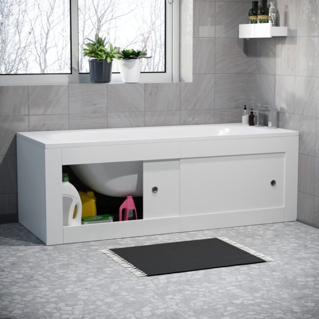 White PVC 1700mm 2 Sliding Doors Bath Front Panel - Image 2