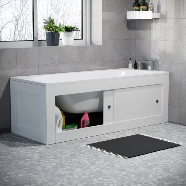 White PVC 1700mm 2 Sliding Doors Bath Front Panel & 700mm End Panel - Image 2