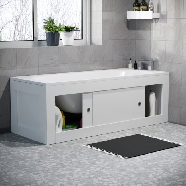 White PVC 1700mm 2 Sliding Doors Bath Front Panel & 700mm End Panel - Image 3