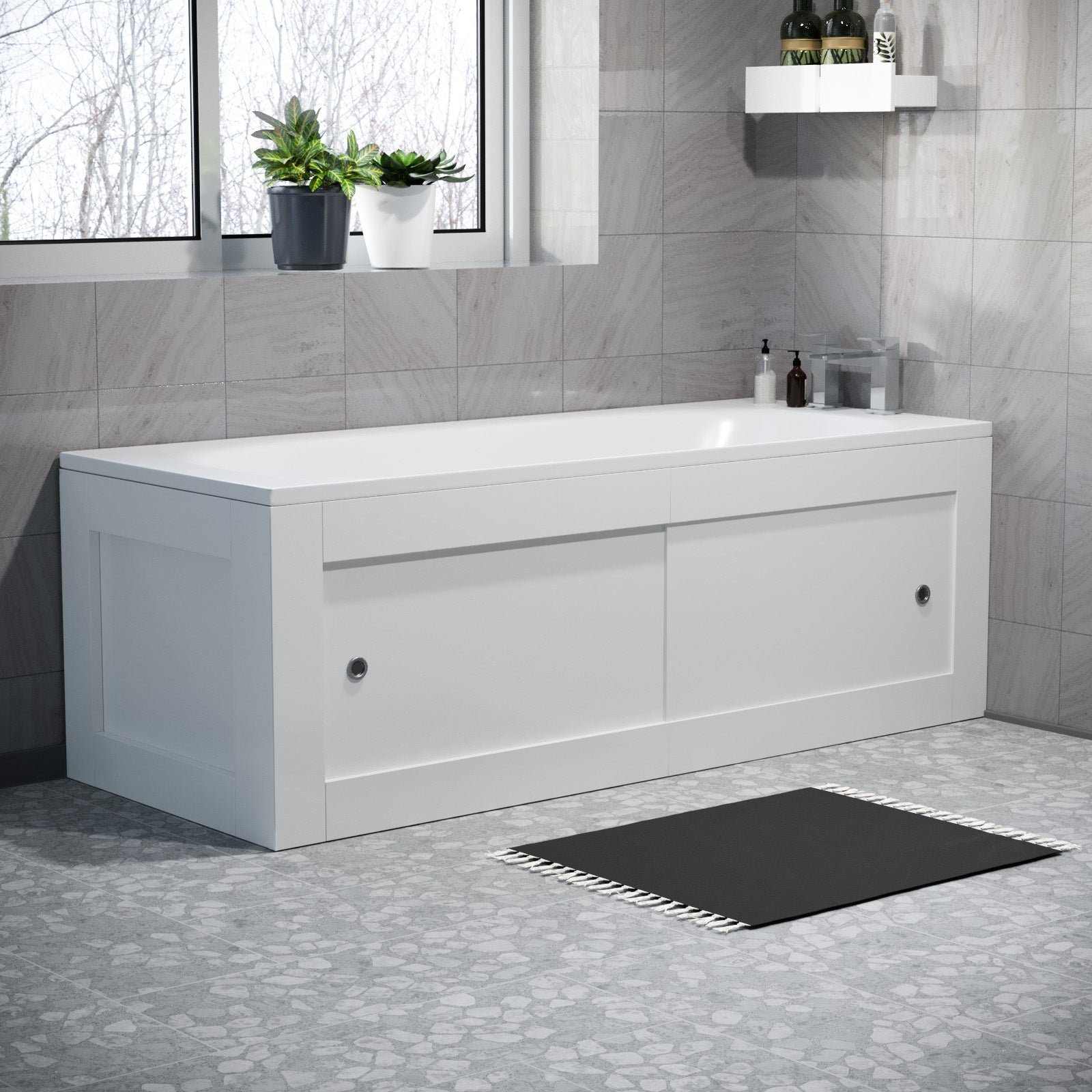 White PVC 1700mm 2 Sliding Doors Bath Front Panel & 700mm End Panel