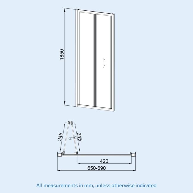 Kim Matte Black Walk In Bi Folding Shower Tempered Glass Door Screen Panel - Image 7