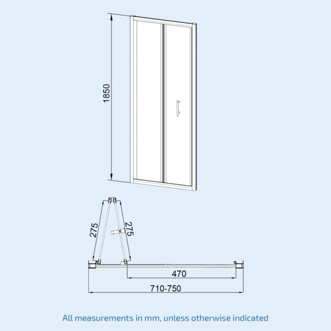 Black 760mm Bi-fold Shower Door. 700mm Side Panel Tempered Glass - Image 6