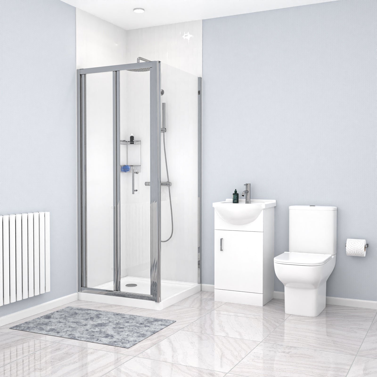 Ellen 760mm Shower Enclosure. Side Panel. 450mm Vanity Unit & Toilet