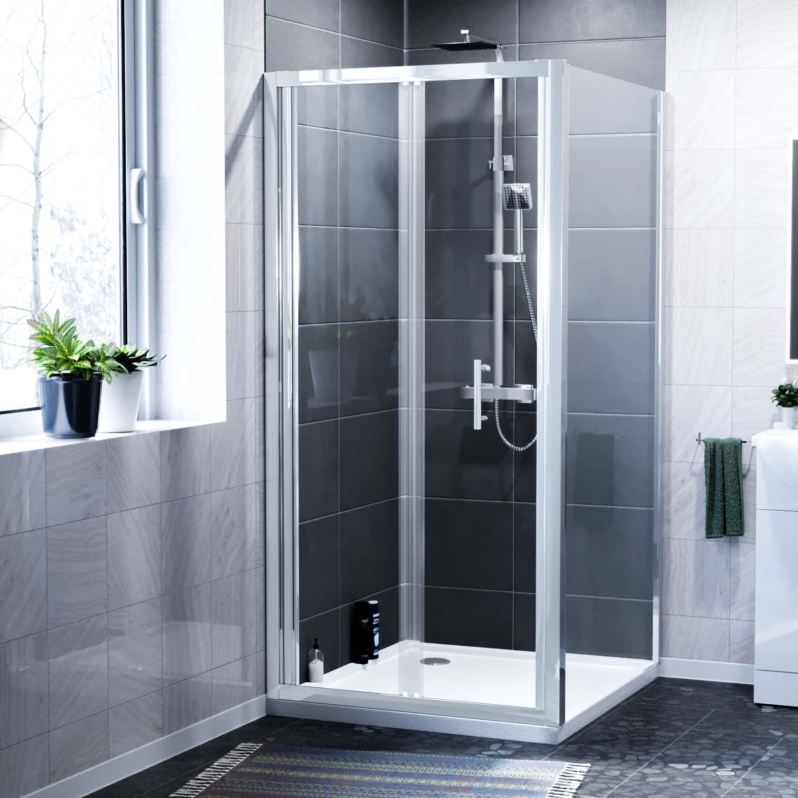 Jupiter Chrome Framed Shower Bi-Fold Door. Side Panel Enclosure & Tray