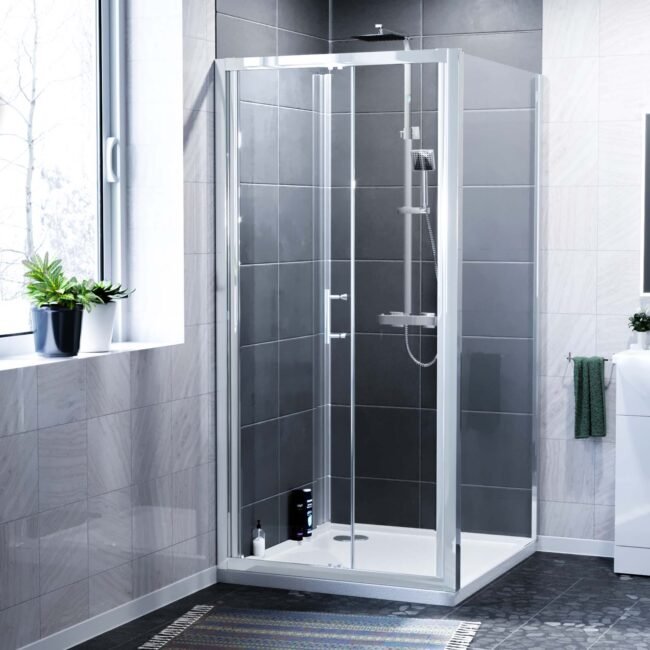 Jupiter Chrome Framed Shower Bi-Fold Door. Side Panel Enclosure & Tray - Image 3