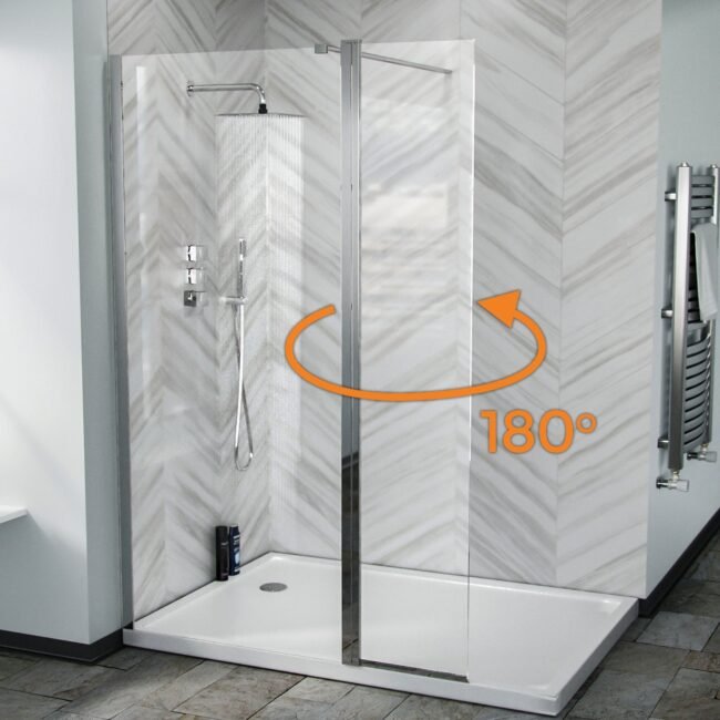 Chrome 800 Wet Room Screen 8mm Tempered Glass with 300mm Return Panel - Image 6