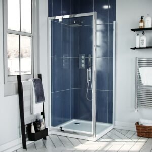 Jupiter 900 x 760mm Pivot Door Shower Enclosure & Side Panel Chrome