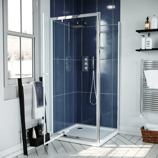 Jupiter 900 x 760mm Pivot Door Shower Enclosure & Side Panel Chrome - Image 2