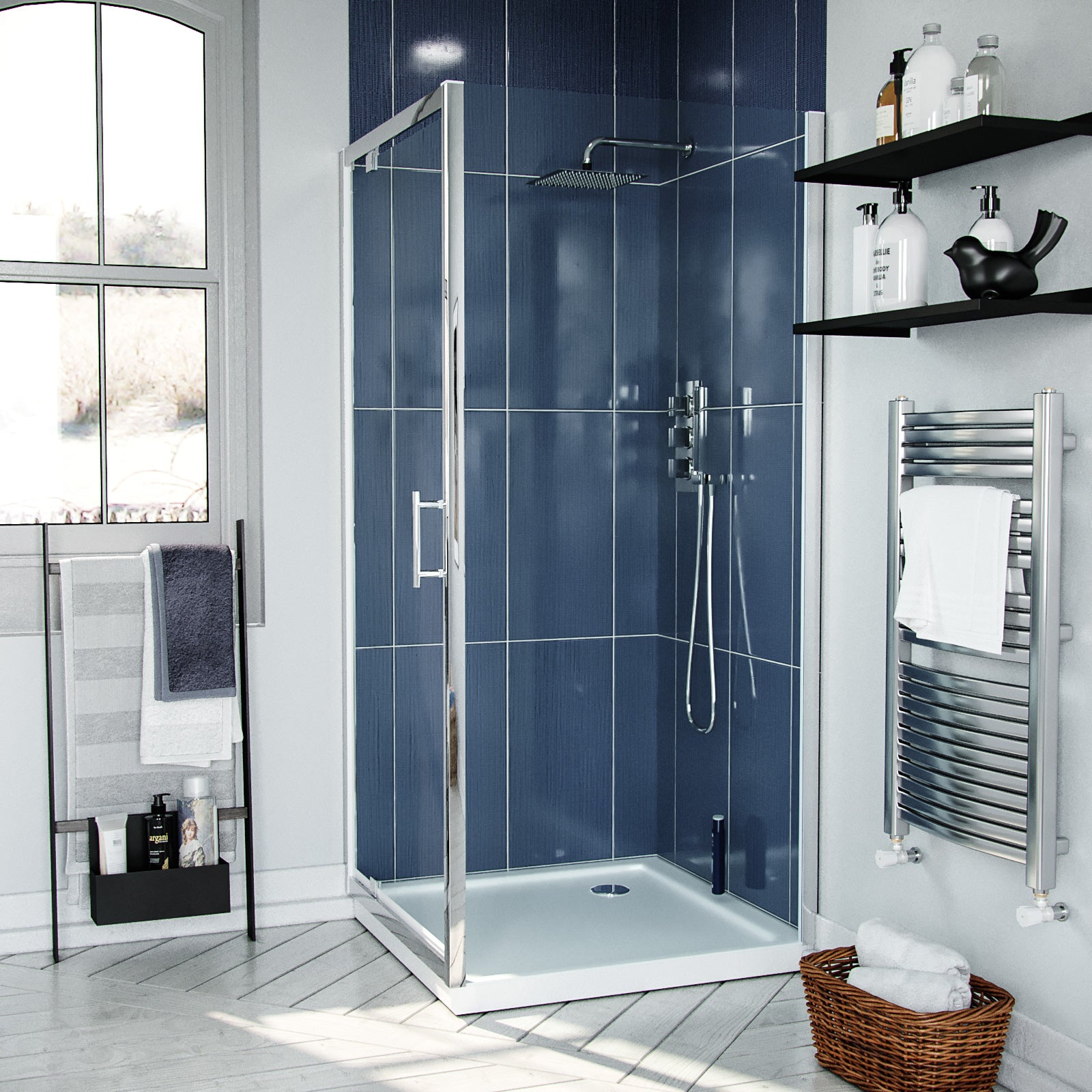 Jupiter 800 x 700mm Pivot Door Shower Enclosure & Side Panel Chrome - Image 3
