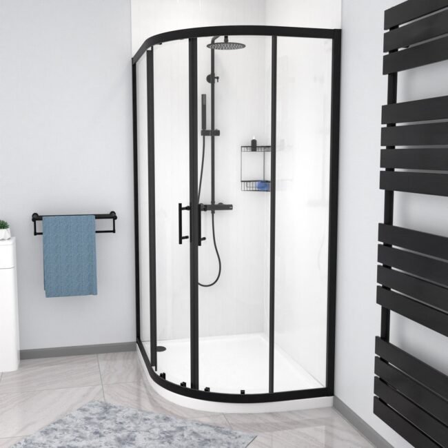 Saturn RH 1200 x 900mm Matt Black Framed Offset Quadrant Shower Enclosure & Tray - Image 2