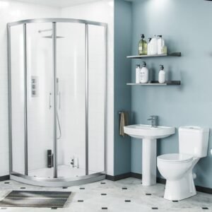 Toilet Pedestal Sink Quadrant Shower Enclosure 3-Piece Bathroom Suite