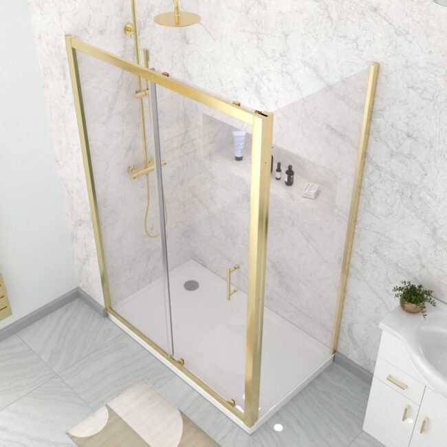 Manga 1100 x 900mm Brushed Brass Framed Shower Enclosure Sliding Door & Side Panel - Image 4
