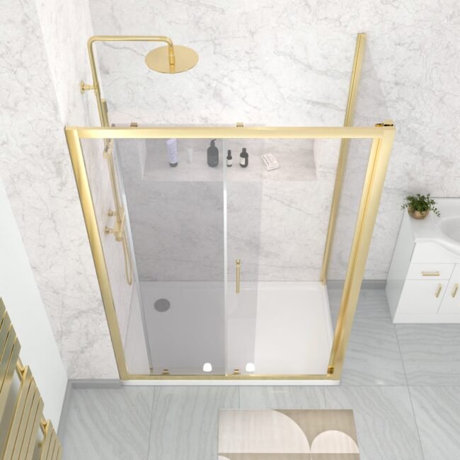 Manga 1100 x 900mm Brushed Brass Framed Shower Enclosure Sliding Door & Side Panel - Image 7