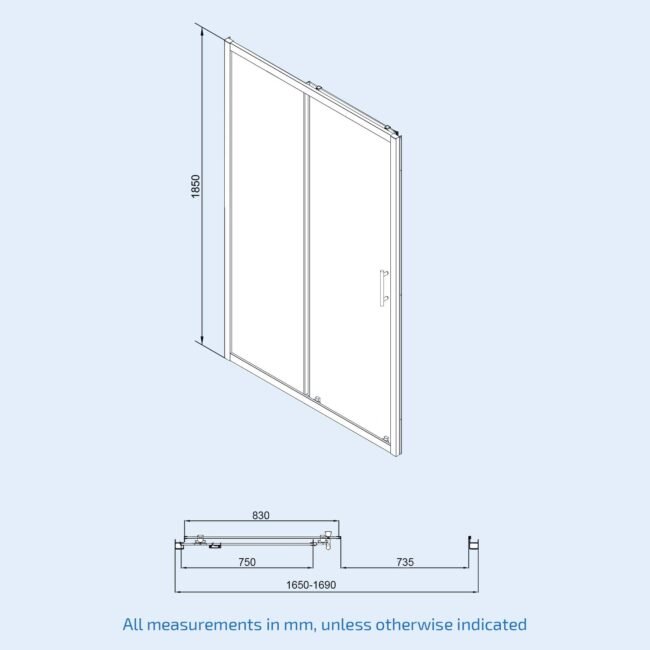 Black 1700 x 700mm Shower Enclosure Sliding Door & Glass Side Panel - Image 9