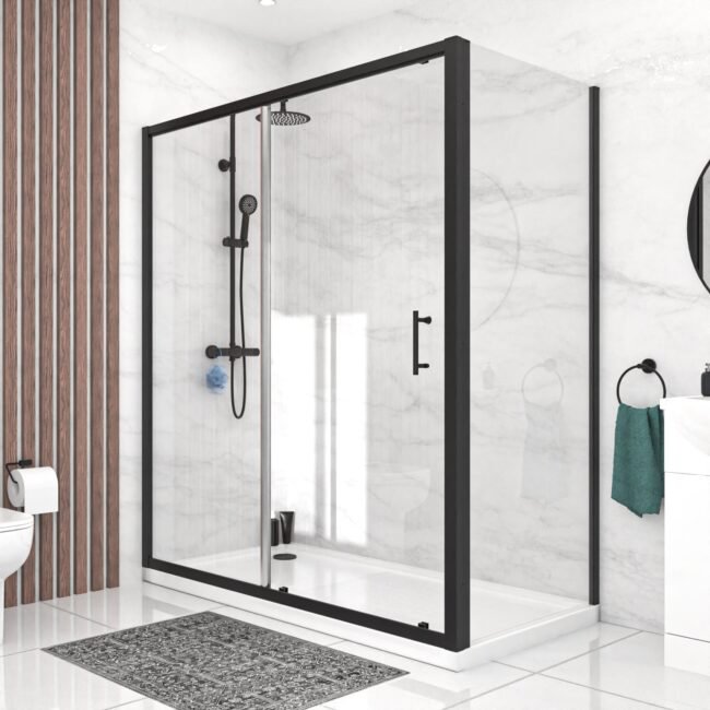 Magna 1700mm Matte Black Sliding Shower Door. 900mm Frameless Glass Screen - Image 4