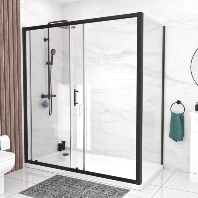 Magna 1700mm Matte Black Sliding Shower Door. 900mm Frameless Glass Screen - Image 7