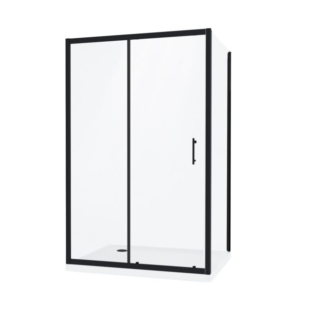 Magna Matte Black Framed Shower Enclosure Sliding Door. Frameless Glass Side Panel Screen & Tray - Image 4
